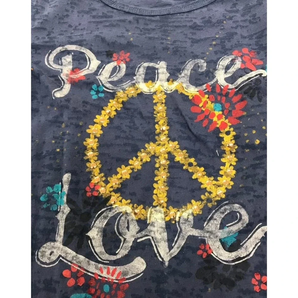 Mudd Kids Blue Peace Love Graphic Tee Long Sleeve Sheer Burnout Top Size M 10/12